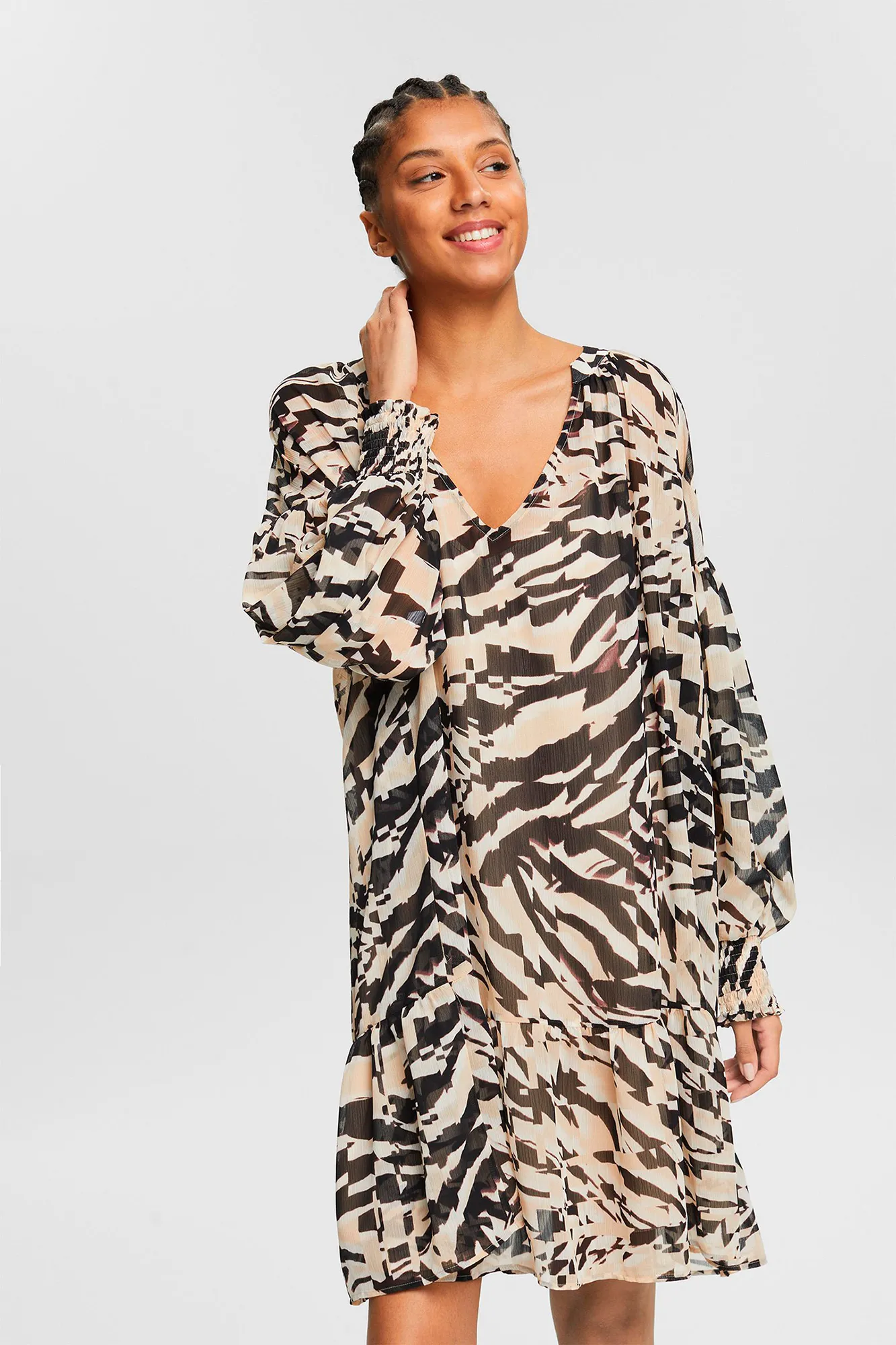 Esprit Vestido chiffon estampado animal print
