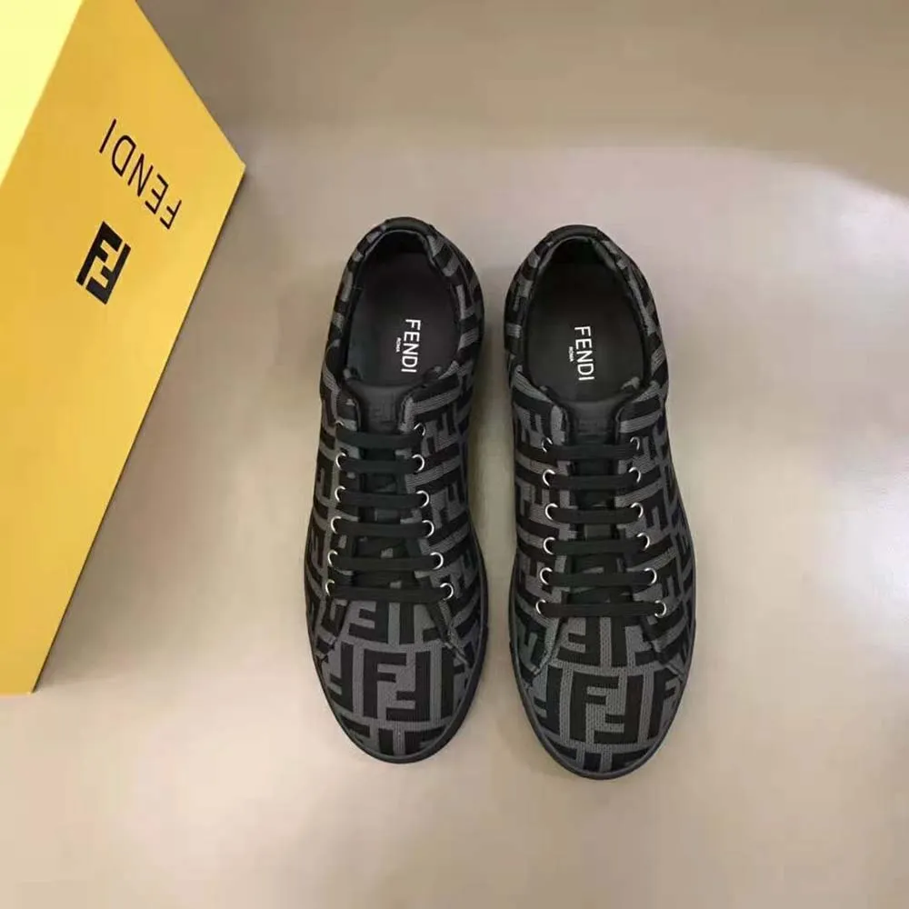 Fendi Hombre Zapatillas Bajas De Tejido Técnico Marrón