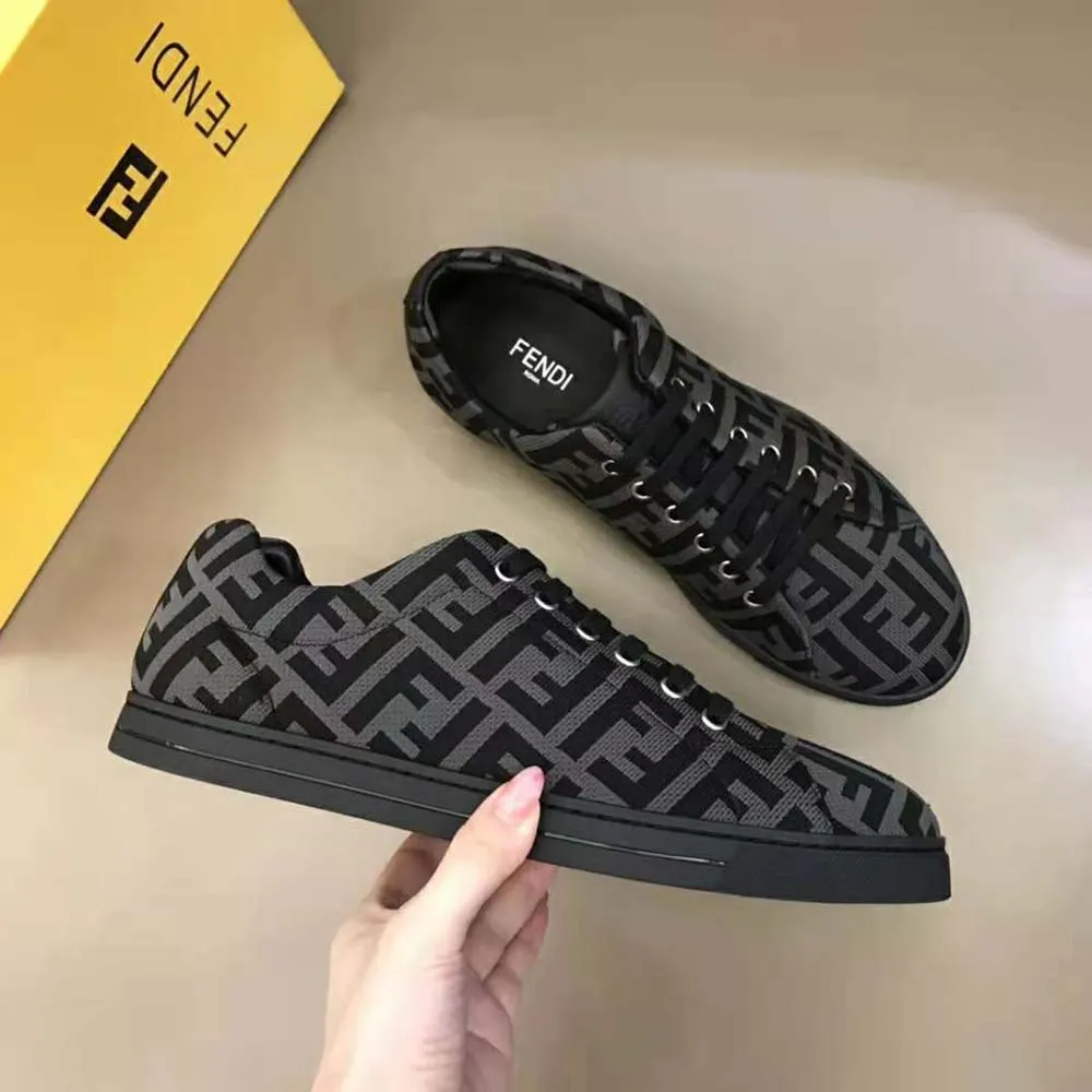 Fendi Hombre Zapatillas Bajas De Tejido Técnico Marrón