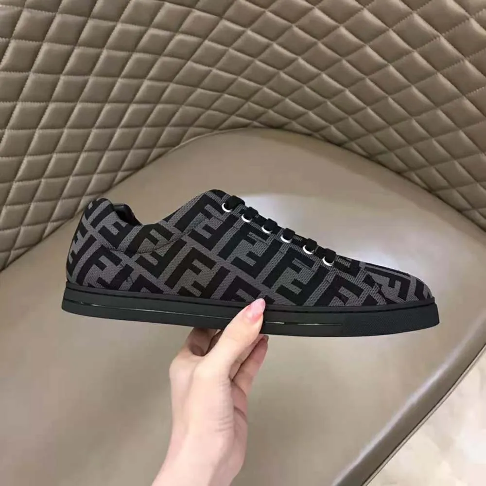 Fendi Hombre Zapatillas Bajas De Tejido Técnico Marrón