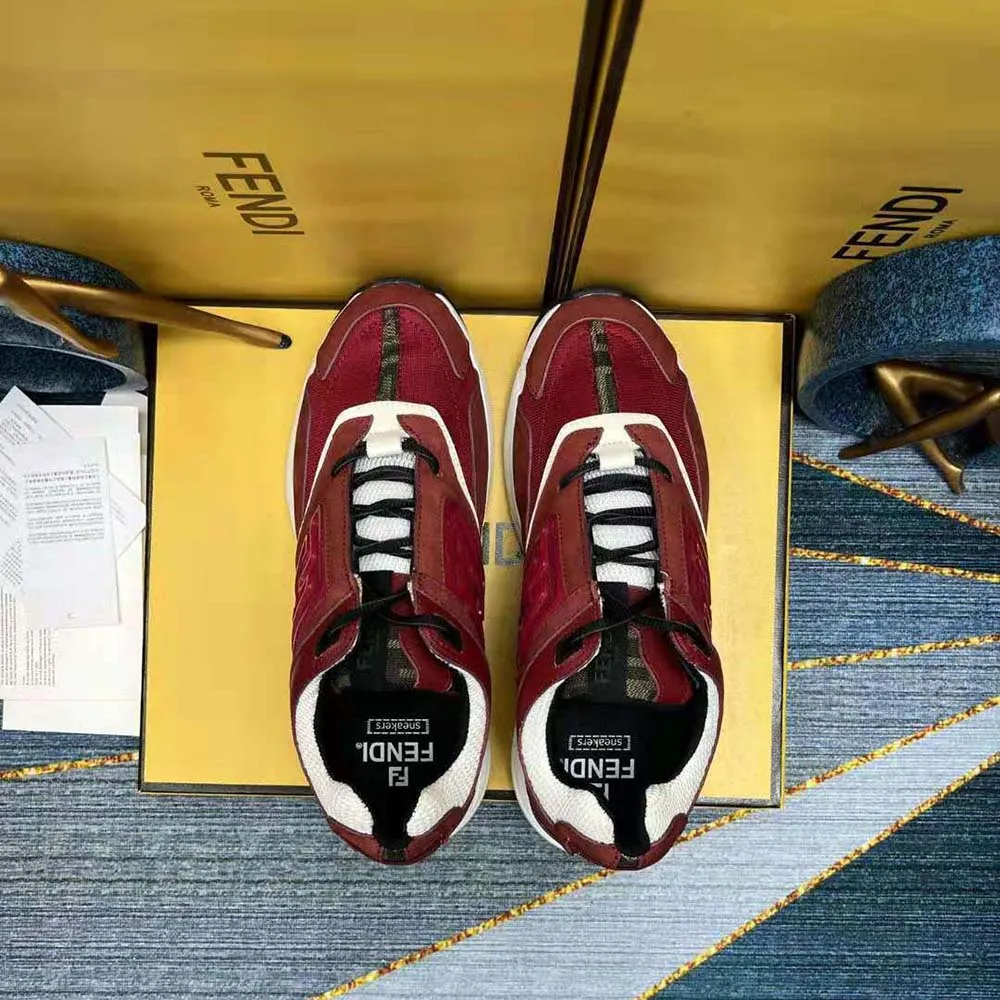 Fendi Hombre Zapatillas Faster De Piel Nobuck Burdeos Zapatillas Bajas
