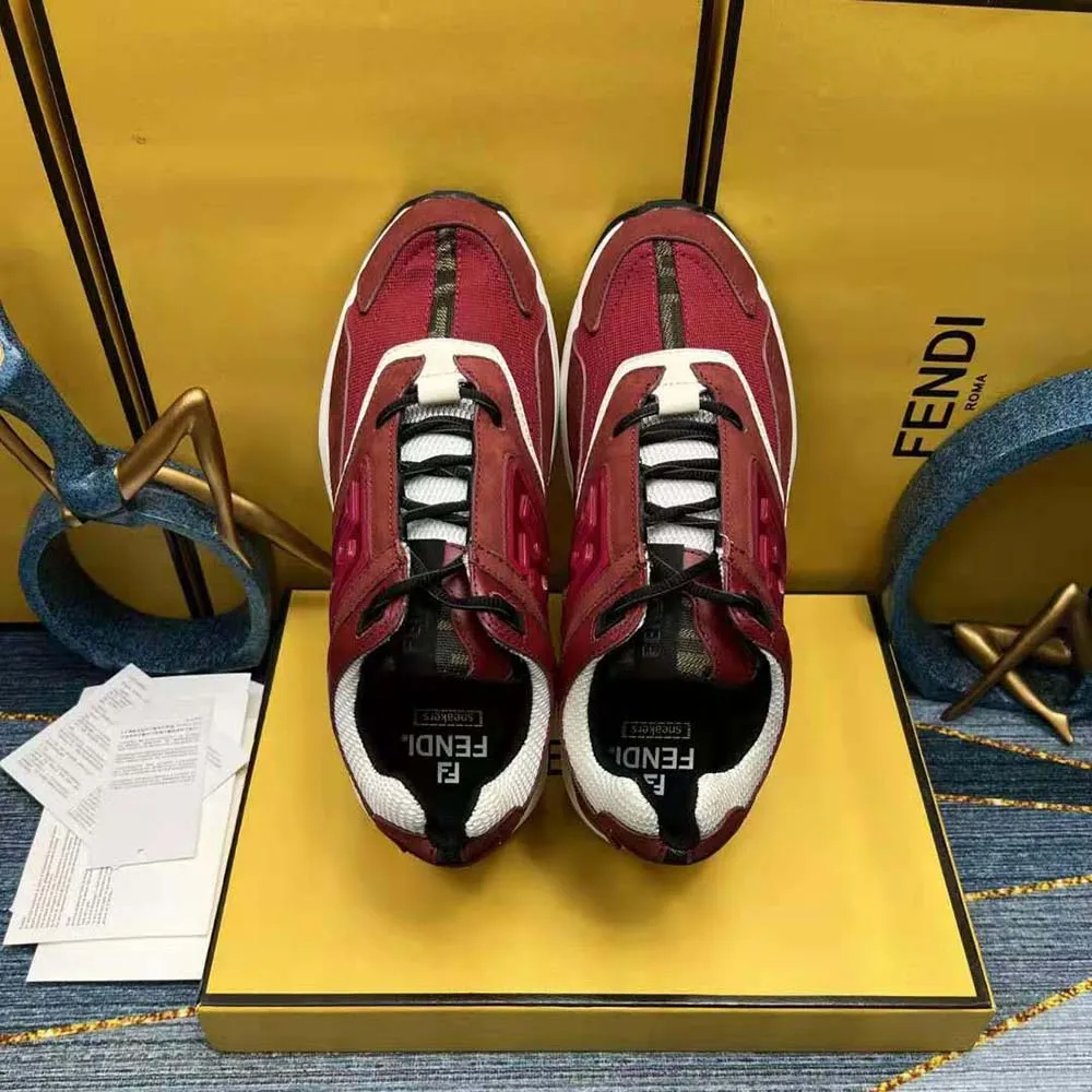 Fendi Hombre Zapatillas Faster De Piel Nobuck Burdeos Zapatillas Bajas