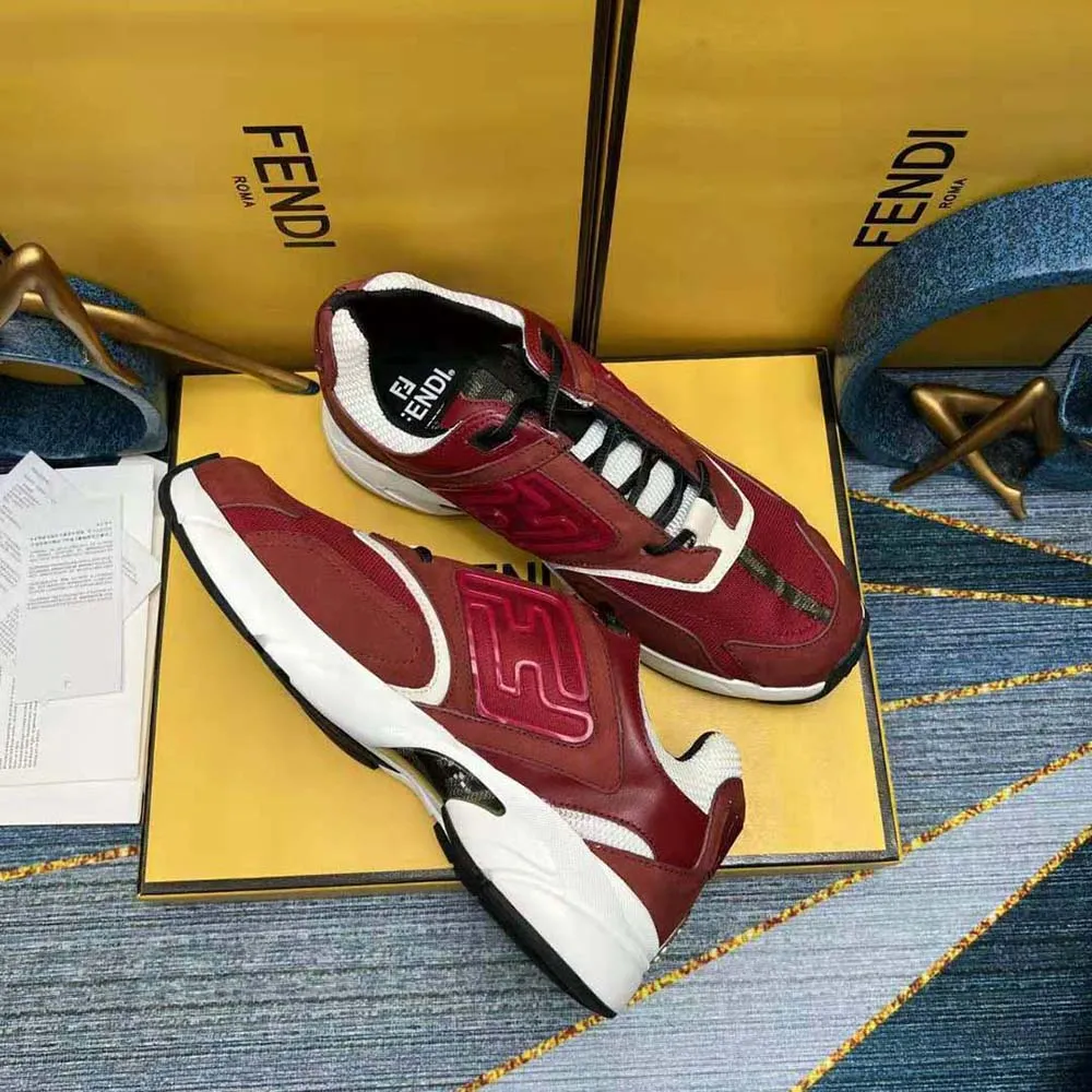 Fendi Hombre Zapatillas Faster De Piel Nobuck Burdeos Zapatillas Bajas