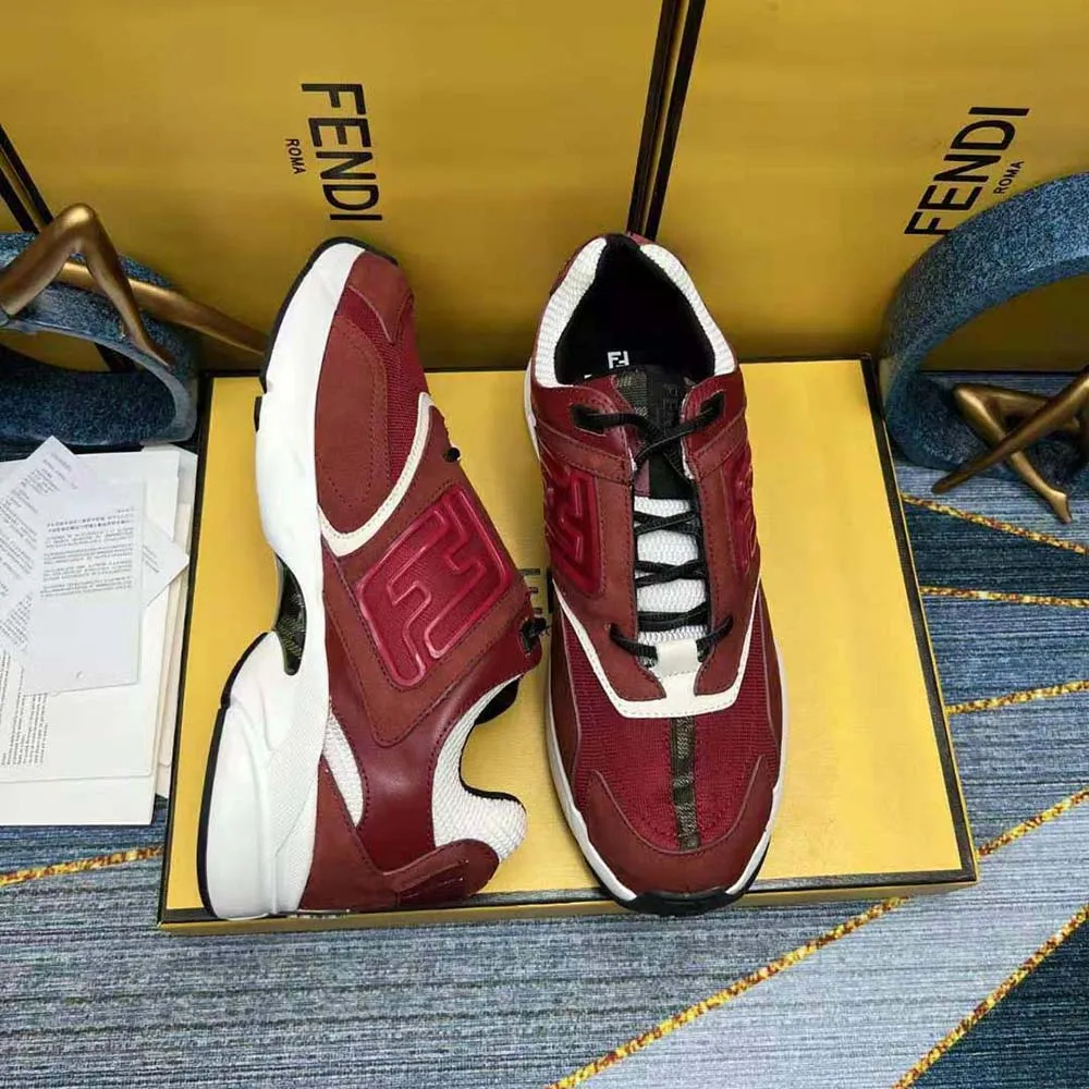 Fendi Hombre Zapatillas Faster De Piel Nobuck Burdeos Zapatillas Bajas