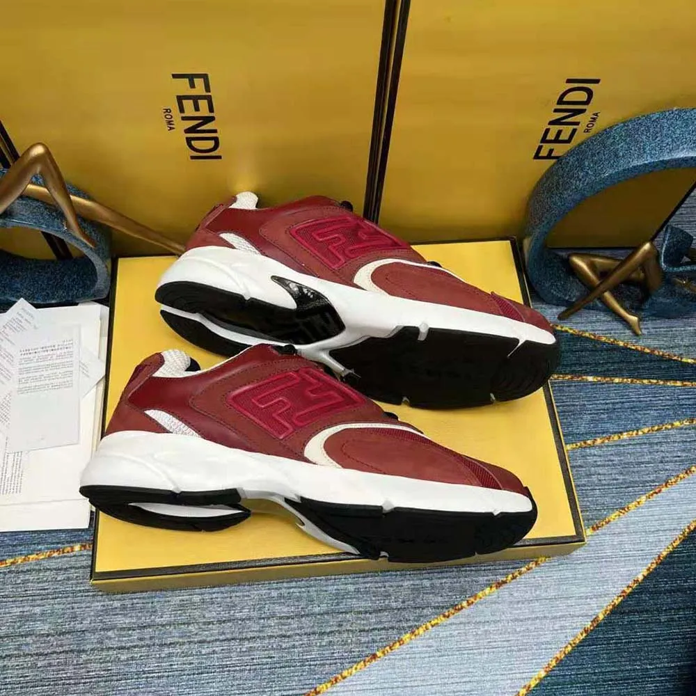 Fendi Hombre Zapatillas Faster De Piel Nobuck Burdeos Zapatillas Bajas