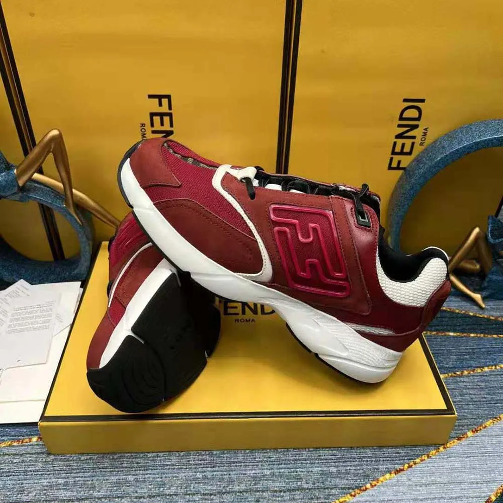 Fendi Hombre Zapatillas Faster De Piel Nobuck Burdeos Zapatillas Bajas