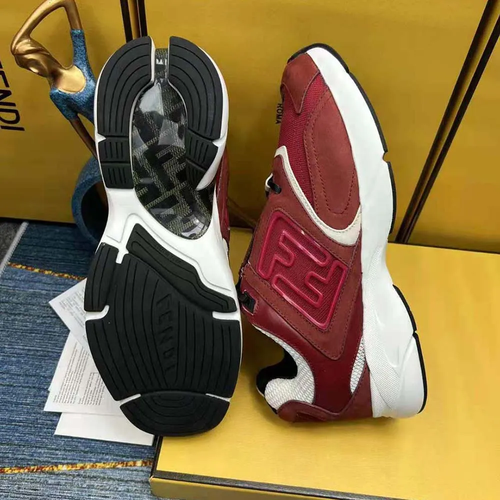 Fendi Hombre Zapatillas Faster De Piel Nobuck Burdeos Zapatillas Bajas