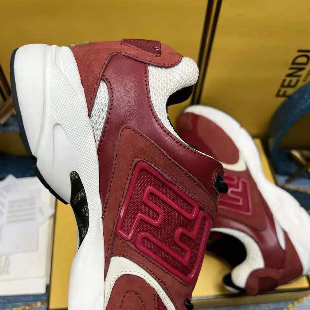 Fendi Hombre Zapatillas Faster De Piel Nobuck Burdeos Zapatillas Bajas