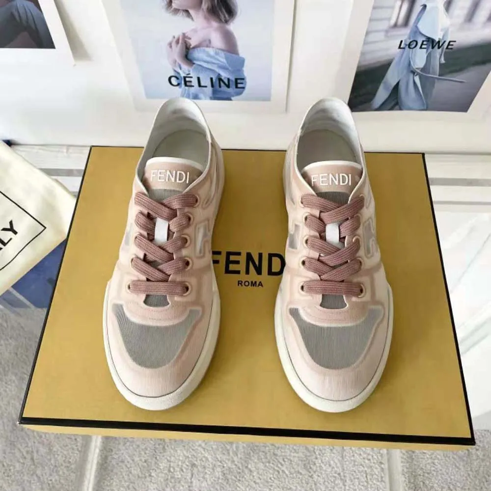 Fendi Zapatillas bajas unisex Match de malla rosa