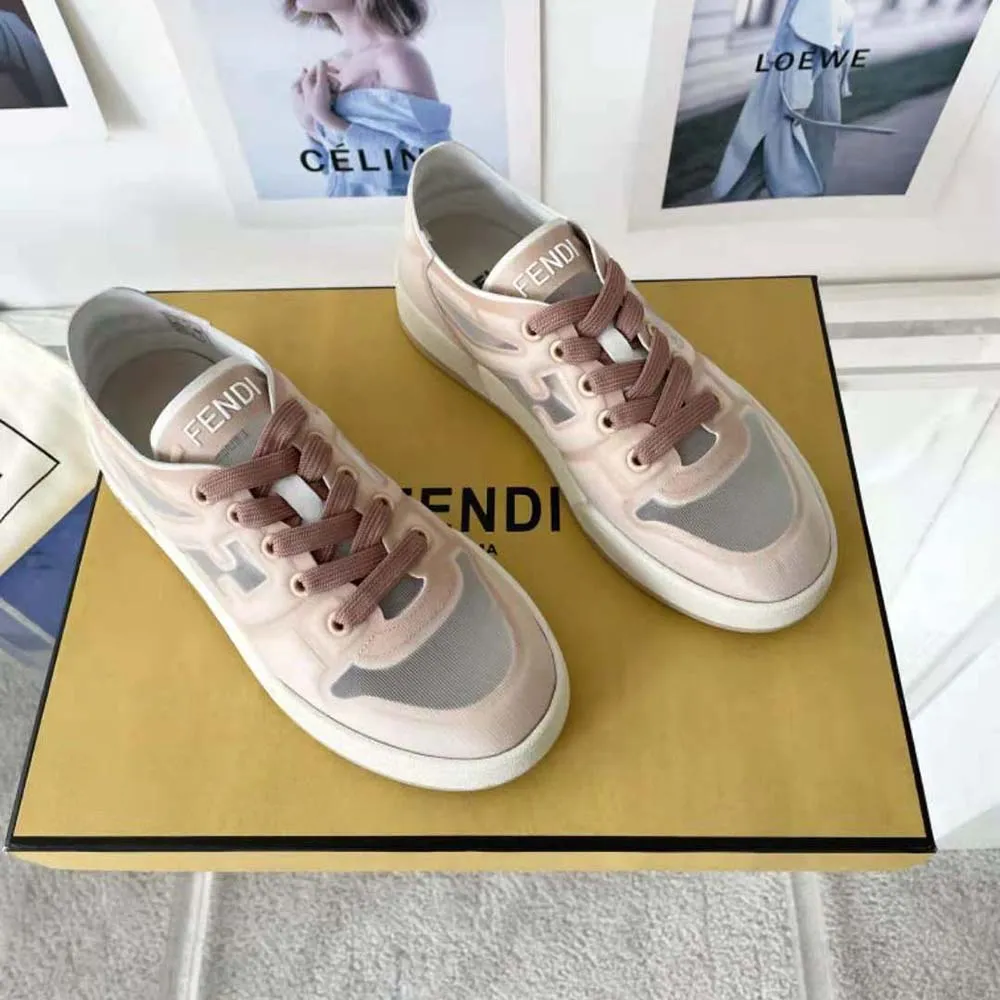 Fendi Zapatillas bajas unisex Match de malla rosa
