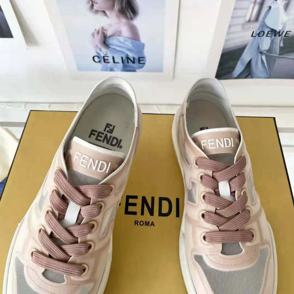 Fendi Zapatillas bajas unisex Match de malla rosa
