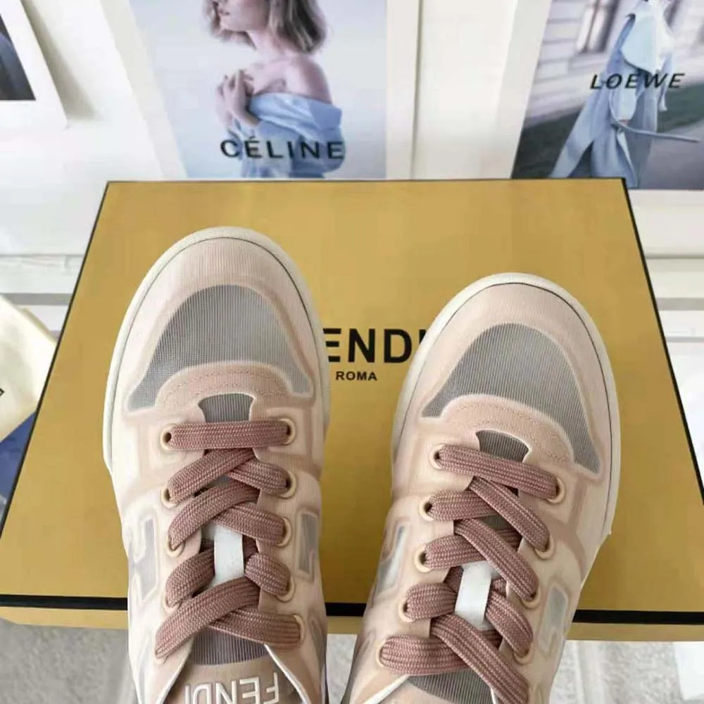 Fendi Zapatillas bajas unisex Match de malla rosa