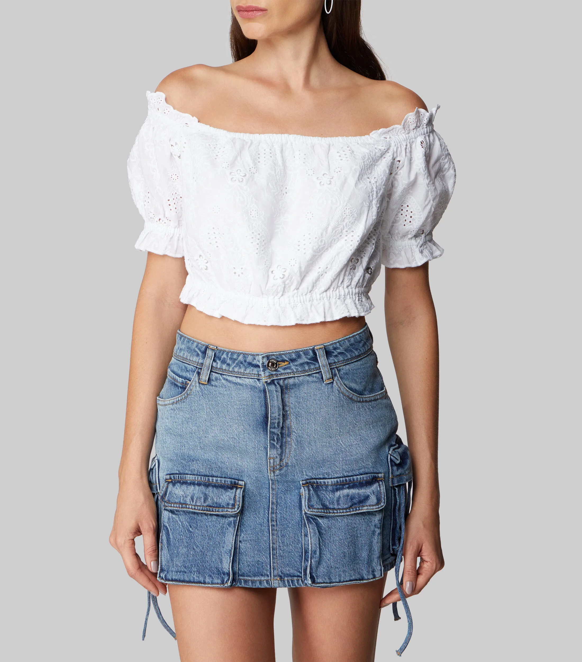 Guess Blusa con crochet manga corta Mujer