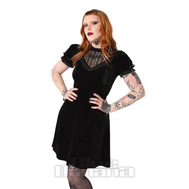 Hell Bunny Terciopelo Luto Mini Vestido (Negro)