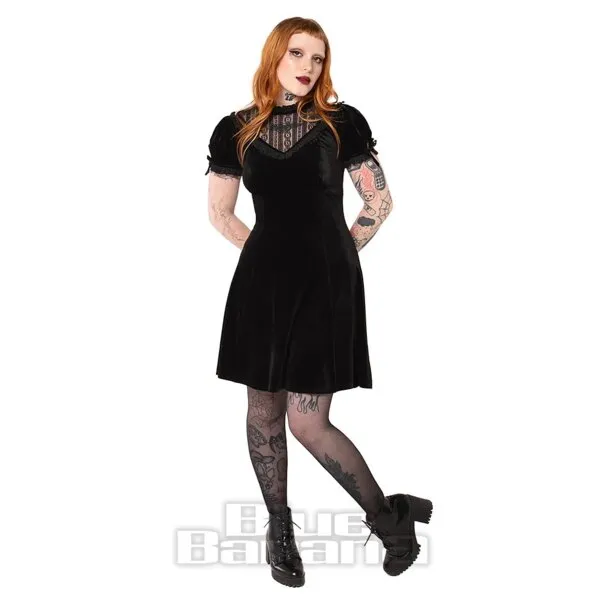 Hell Bunny Terciopelo Luto Mini Vestido (Negro)