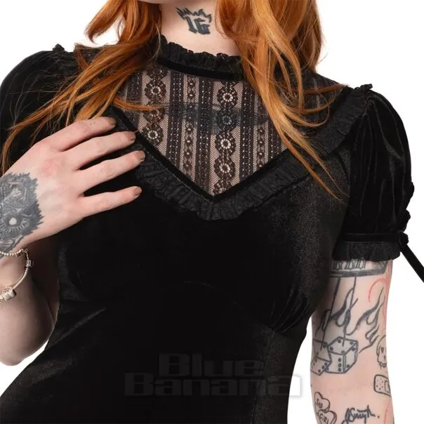 Hell Bunny Terciopelo Luto Mini Vestido (Negro)