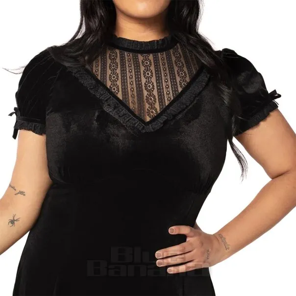 Hell Bunny Terciopelo Luto Mini Vestido (Negro)