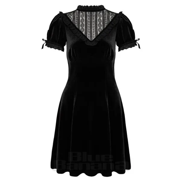 Hell Bunny Terciopelo Luto Mini Vestido (Negro)