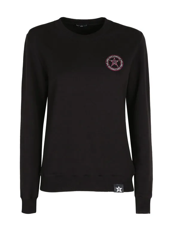 Hollywood Milano Sudadera deportiva de mujer con cuello redondo y strass
