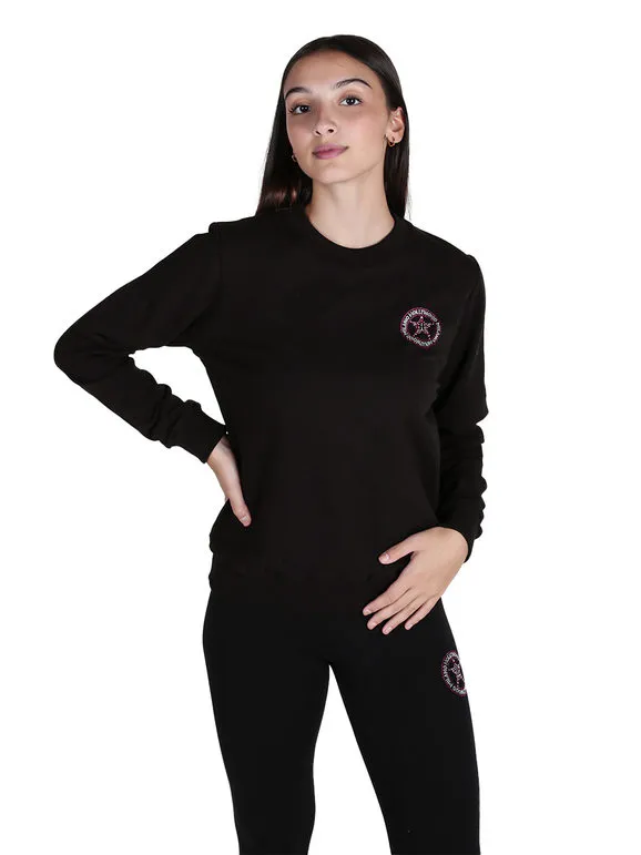 Hollywood Milano Sudadera deportiva de mujer con cuello redondo y strass