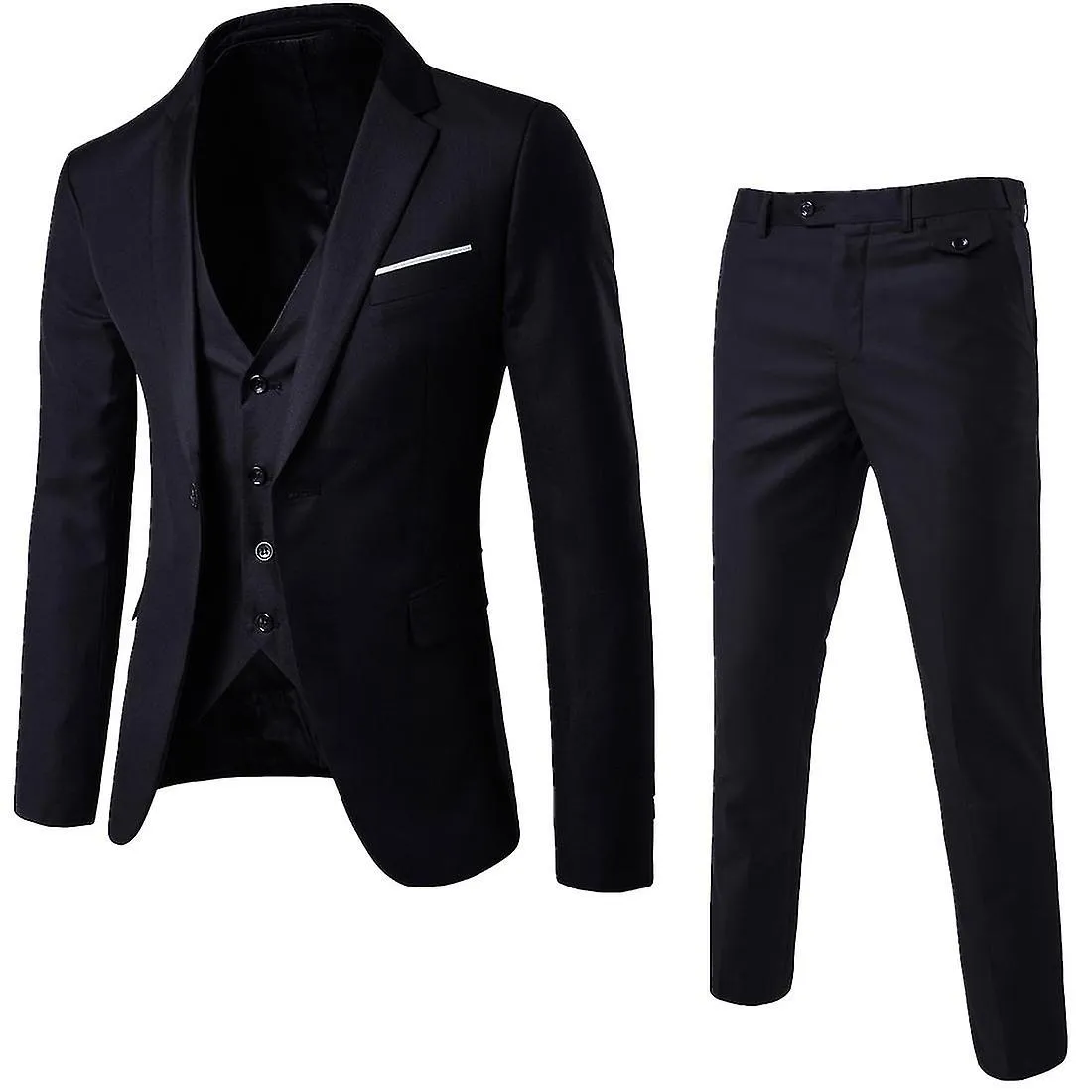 HOMBRE 3 PIEZAS SLIM FIT SUIT SET ONE BUTTON SOLID JACKET VEST PANTS BUSINESS SETA1