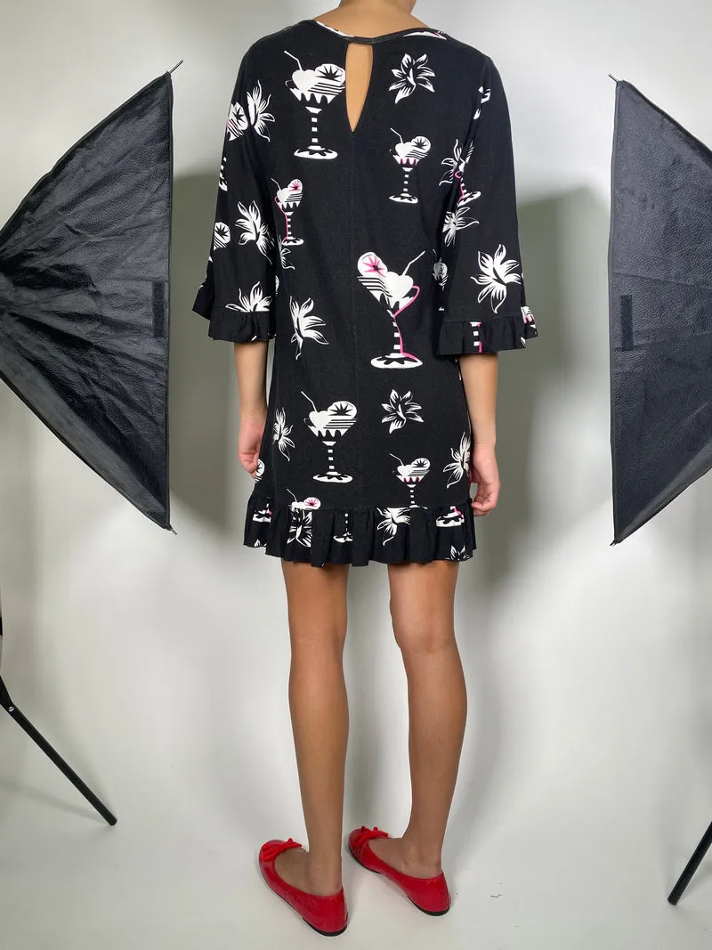 JAZMIN CHEBAR Vestido Estampado Negro