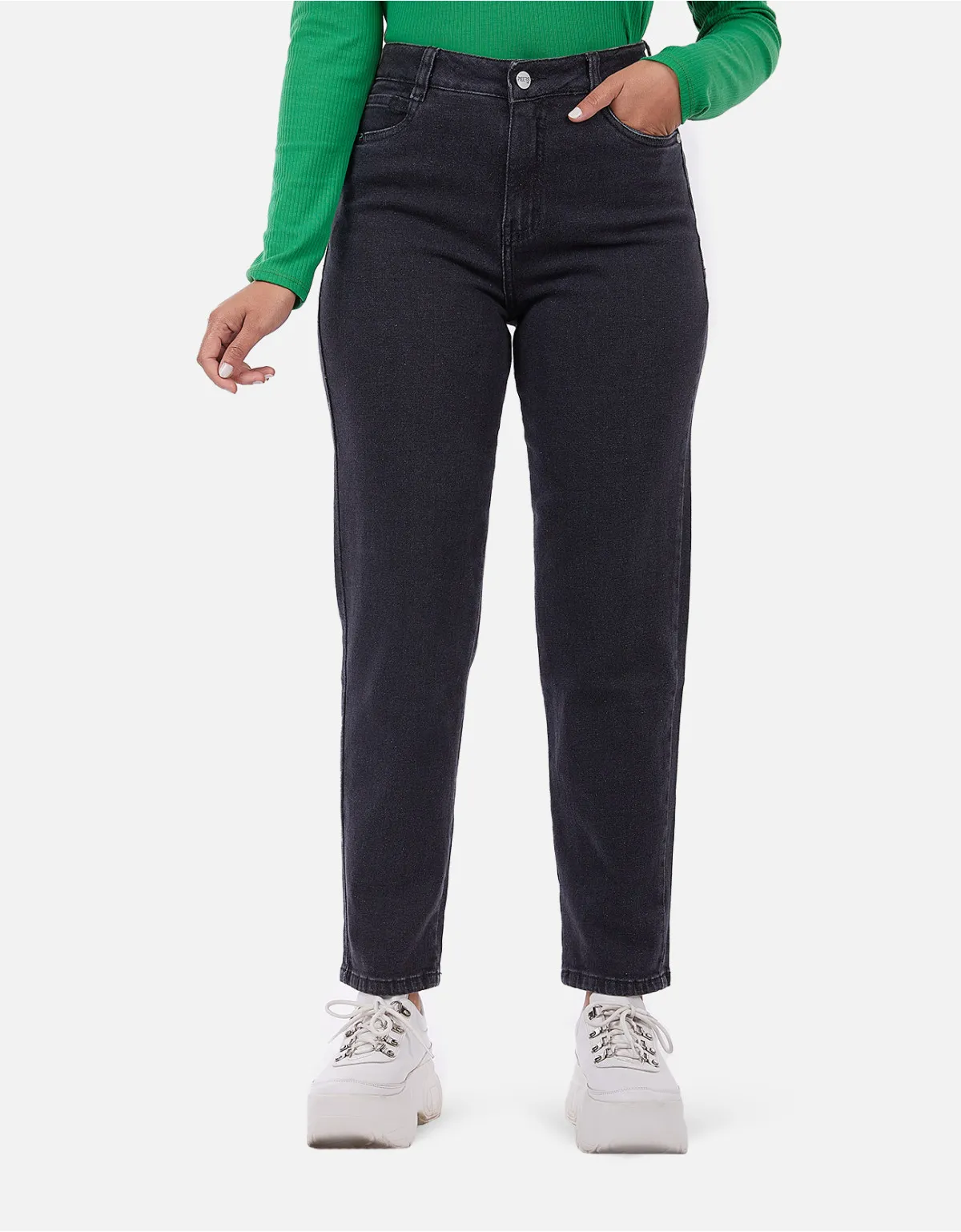 Jean boyfriend negro tiro alto mm