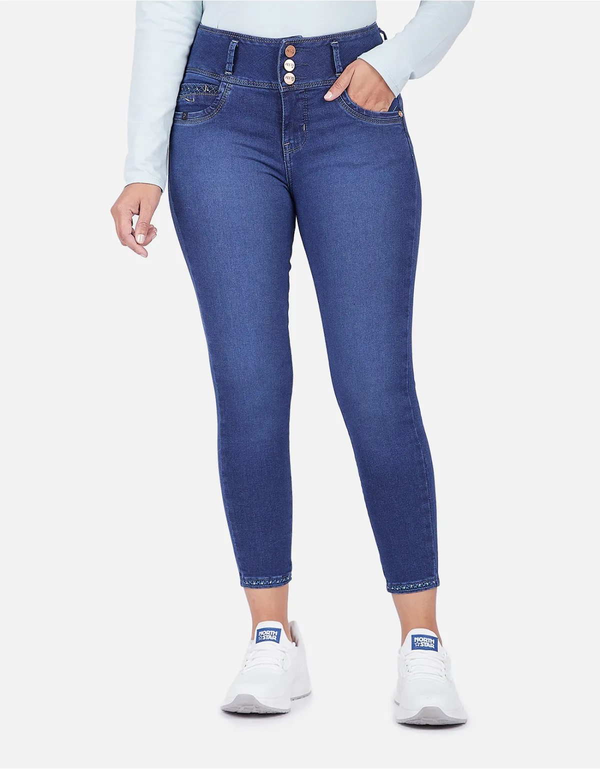 Jean skinny azul tiro alto