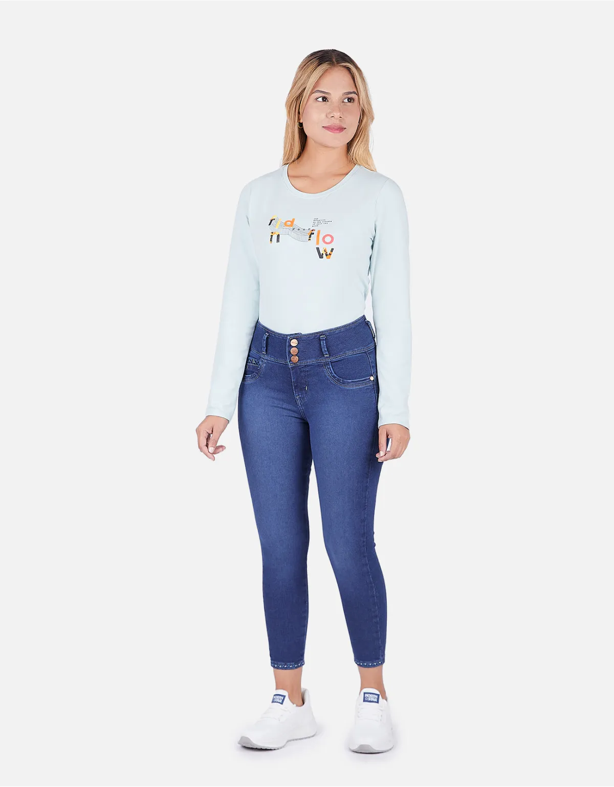 Jean skinny azul tiro alto