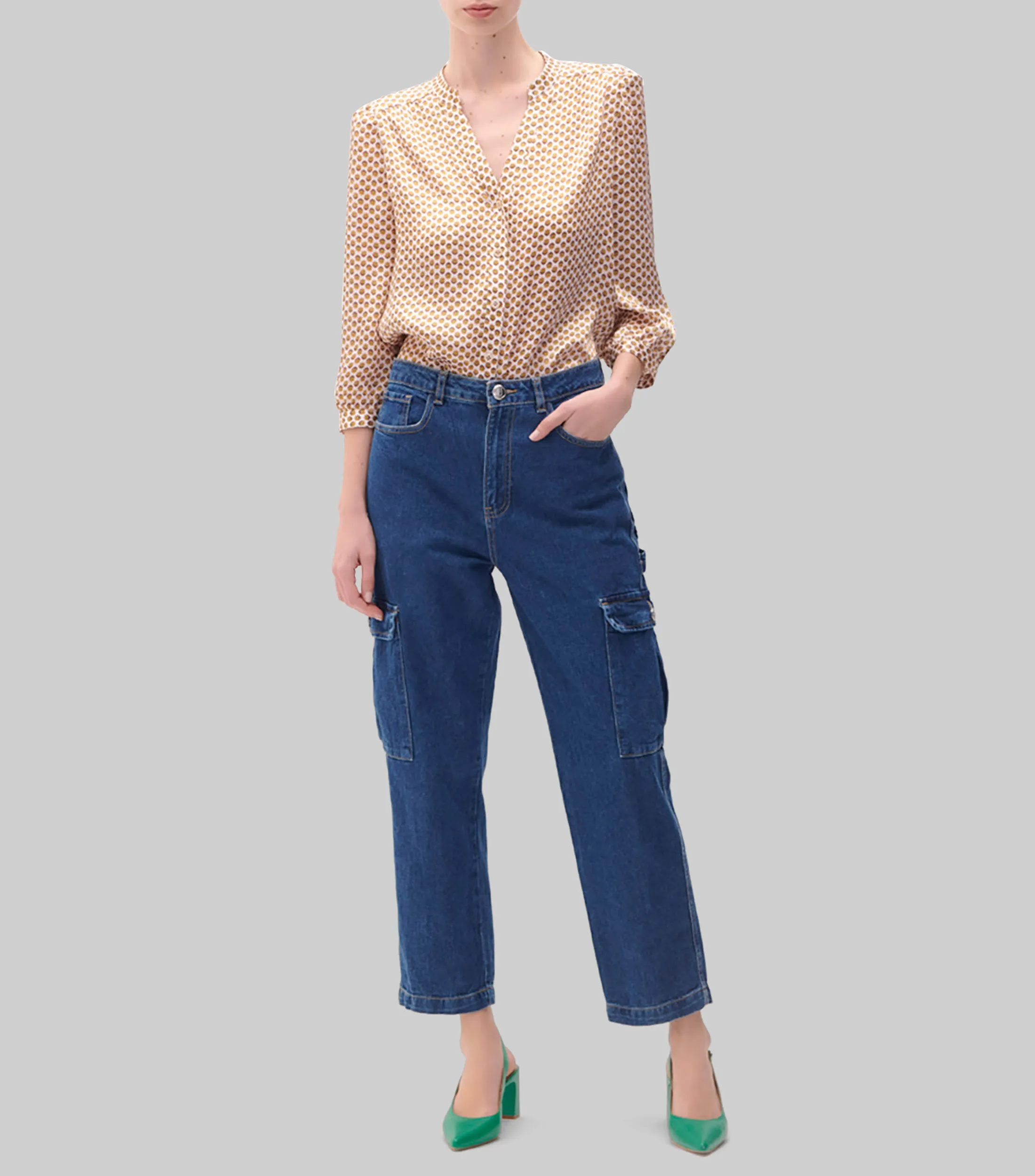 Julio Blusa De Satín Estampada Escote V Mujer
