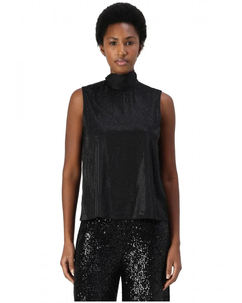 KARL LAGERFELD  TOP CON PEDRERíA Y LAZO OVERSIZE EN EL CUELLO COLOR NEGRO
