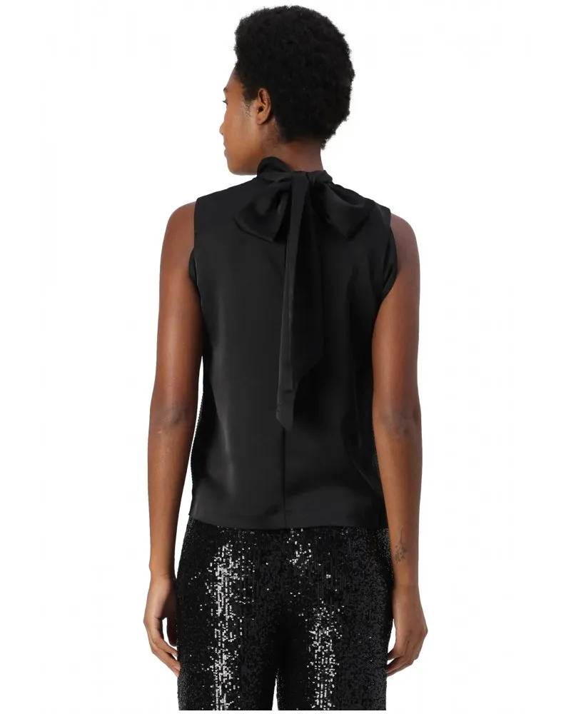 KARL LAGERFELD  TOP CON PEDRERíA Y LAZO OVERSIZE EN EL CUELLO COLOR NEGRO