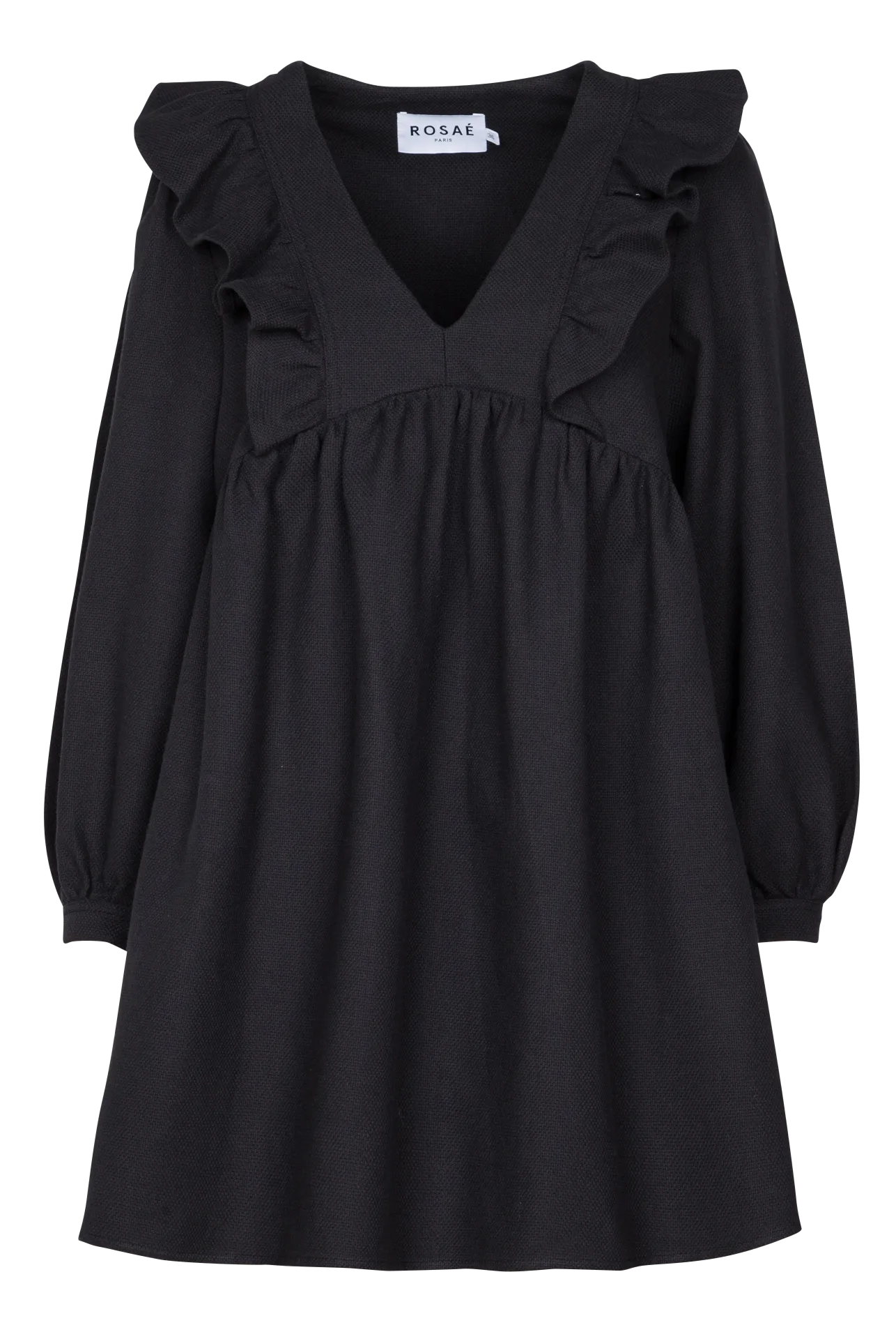 LE TUILERIES  VESTIDO CORTO DE ALGODóN CON CUELLO DE PICO Y VOLANTES EN NEGRO