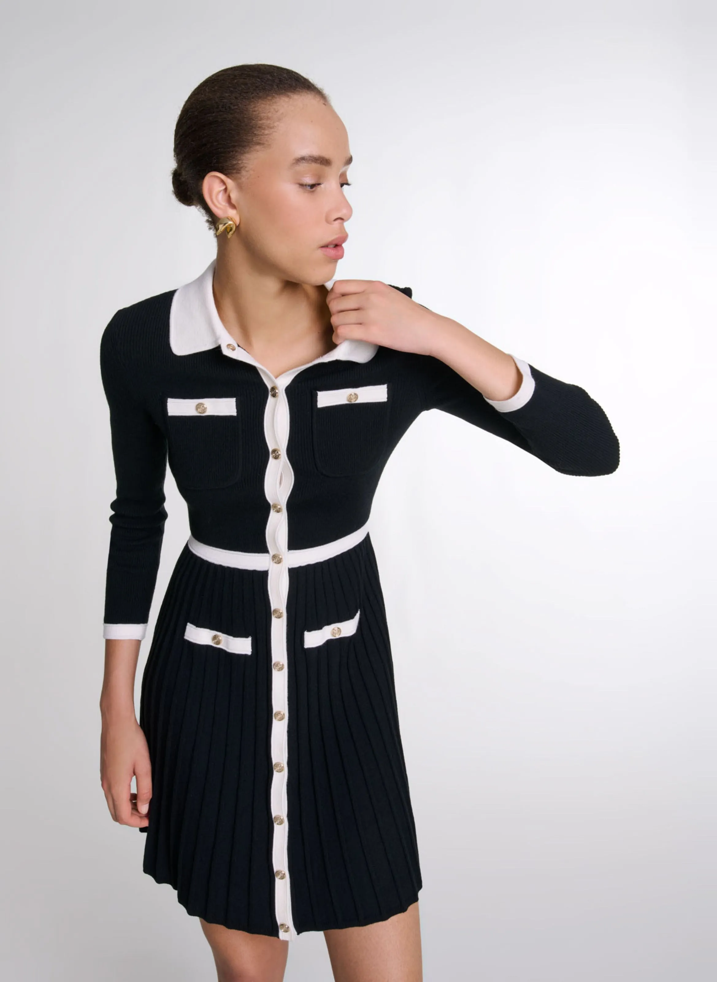MAJE Vestido camisero corto en negro