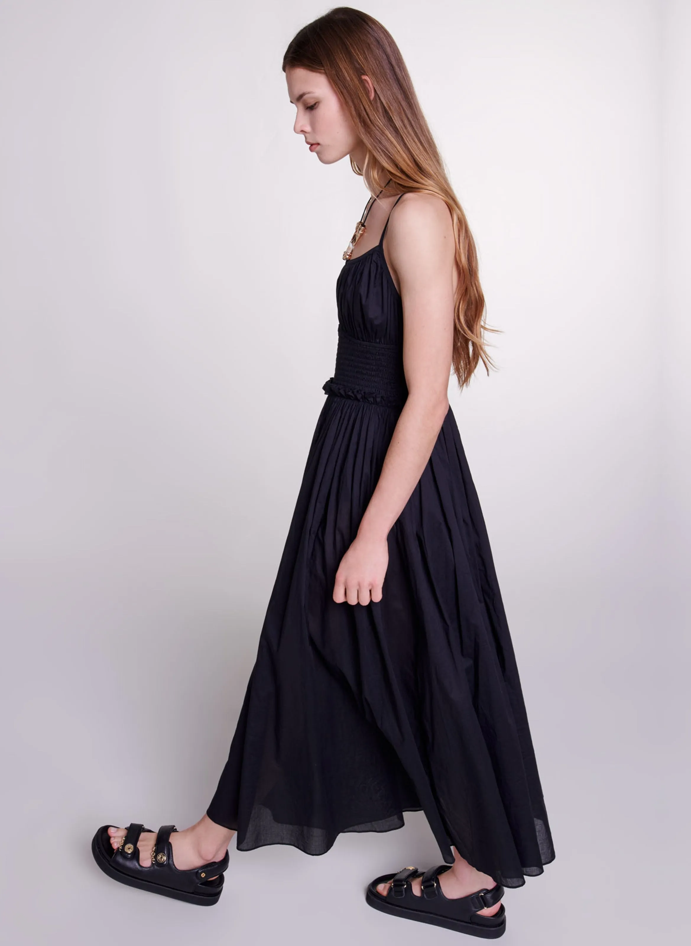 MAJE Vestido con lazos perlados de algodón en negro