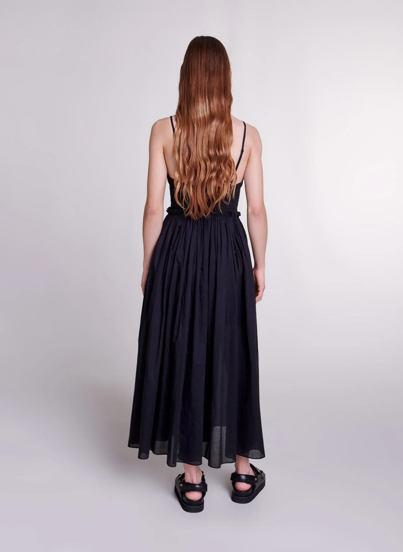 MAJE Vestido con lazos perlados de algodón en negro