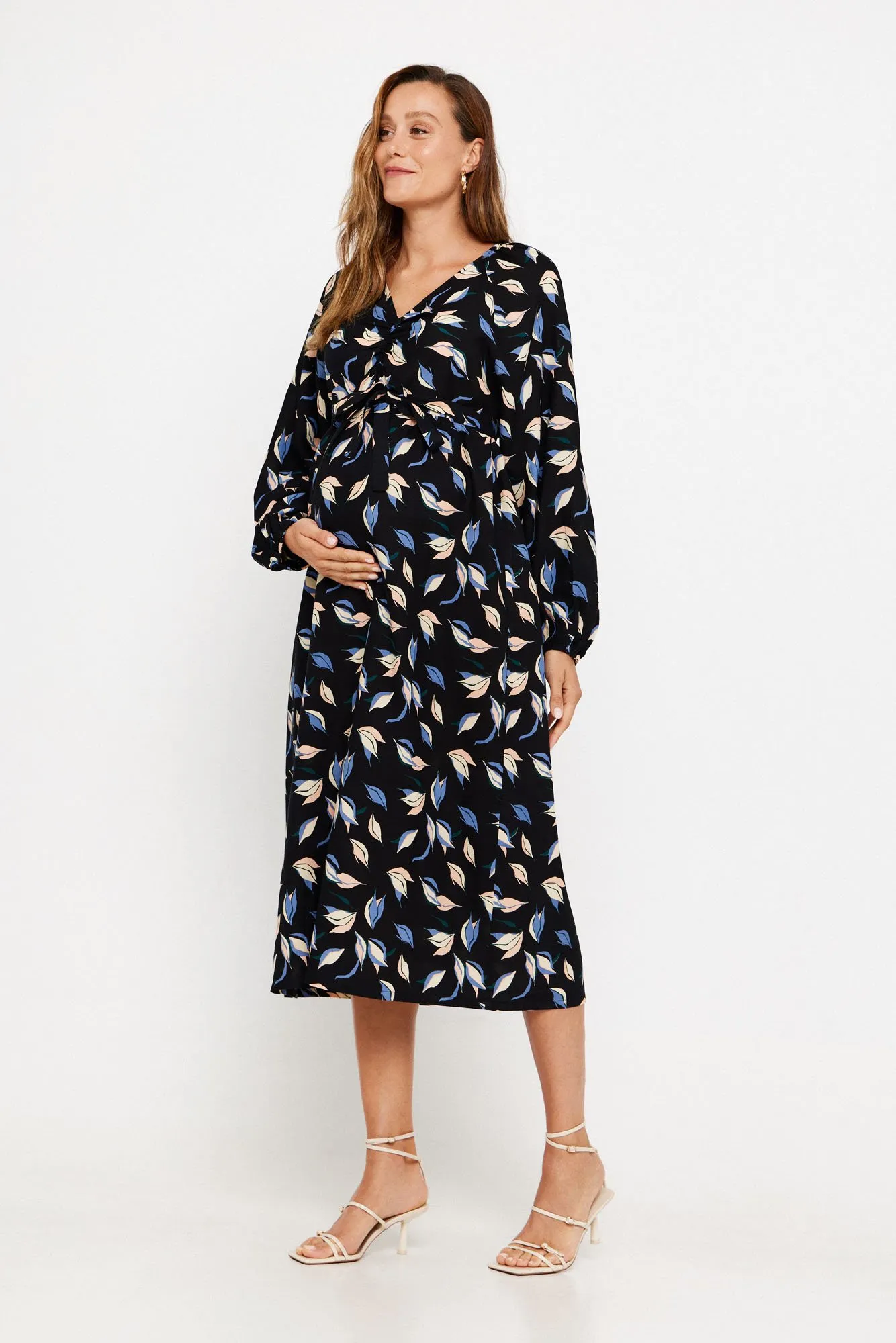 Mamalicious Vestido midi de manga larga maternity