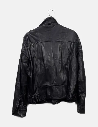 Mango Chaqueta negra biker polipiel