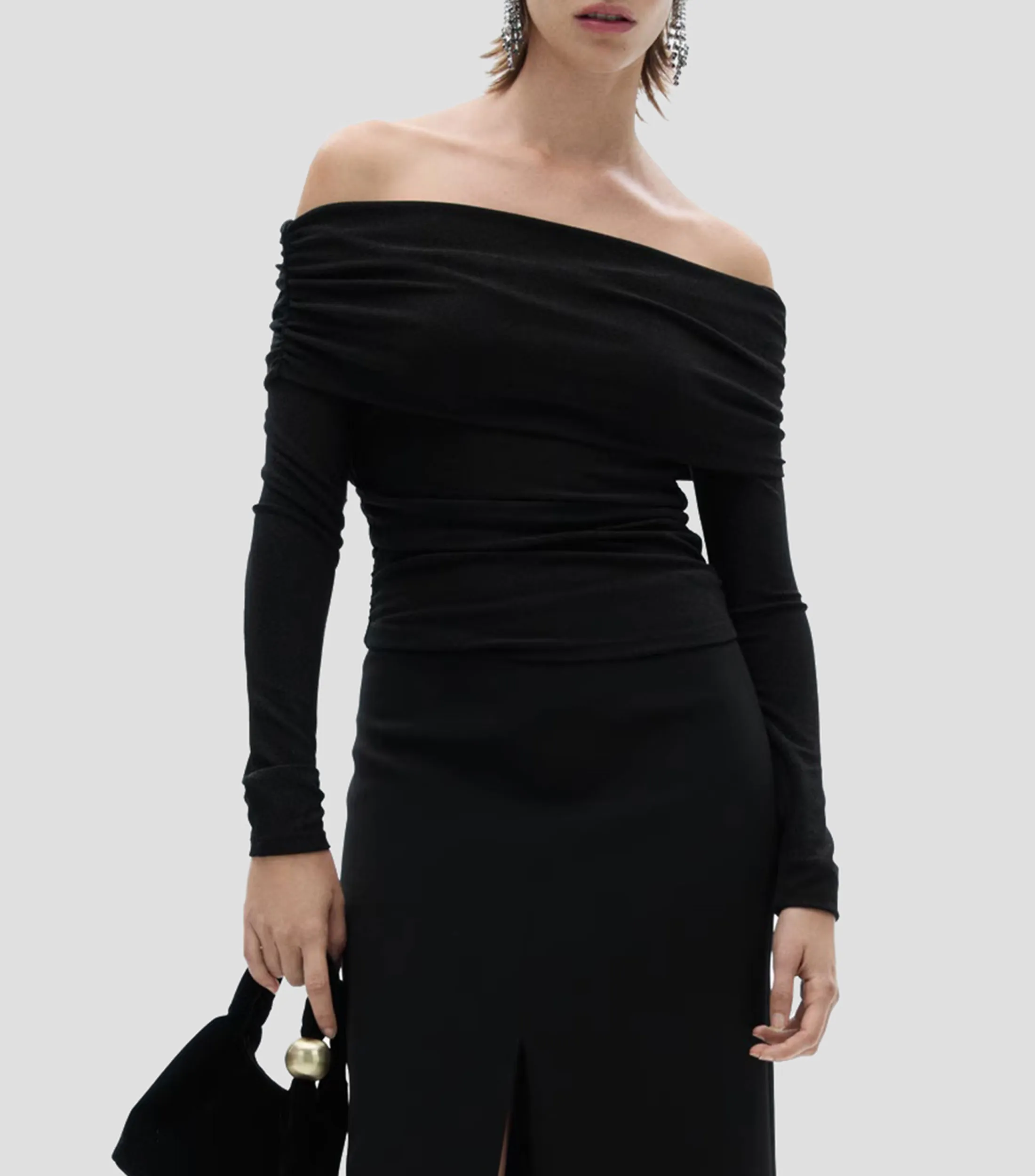 Mango Top cuello strapless manga larga Mujer