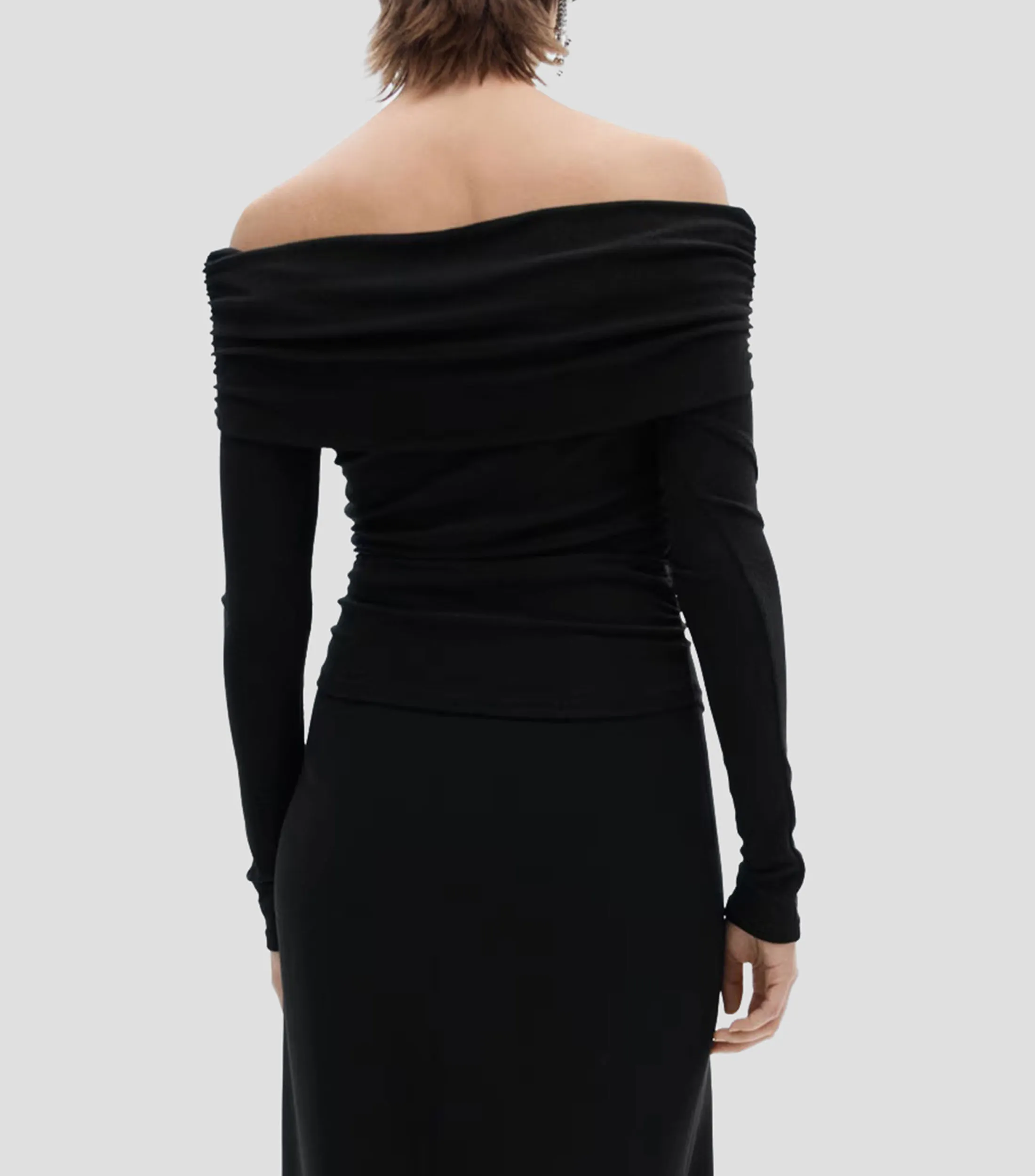 Mango Top cuello strapless manga larga Mujer
