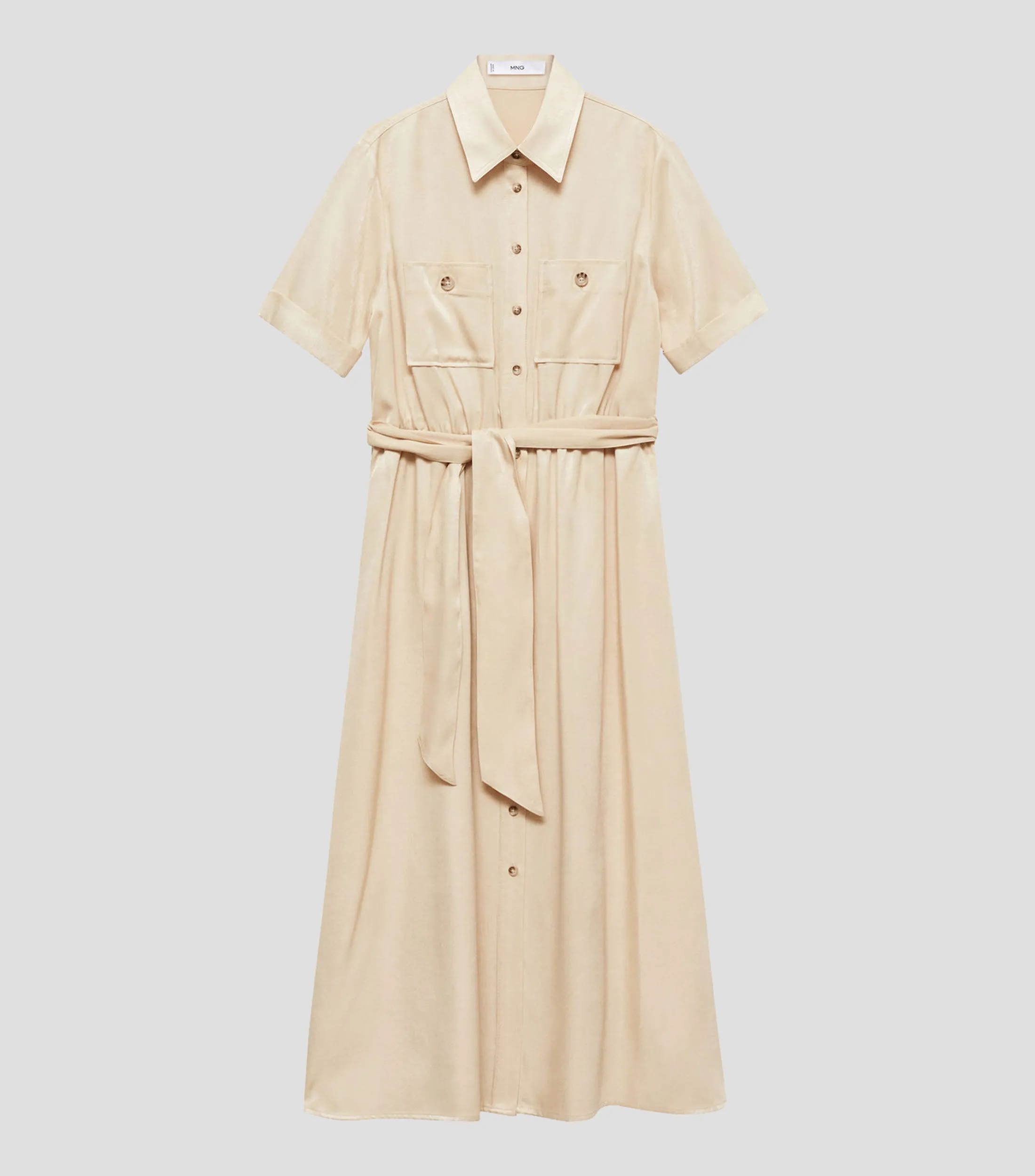 Mango Vestido largo liso manga corta Mujer