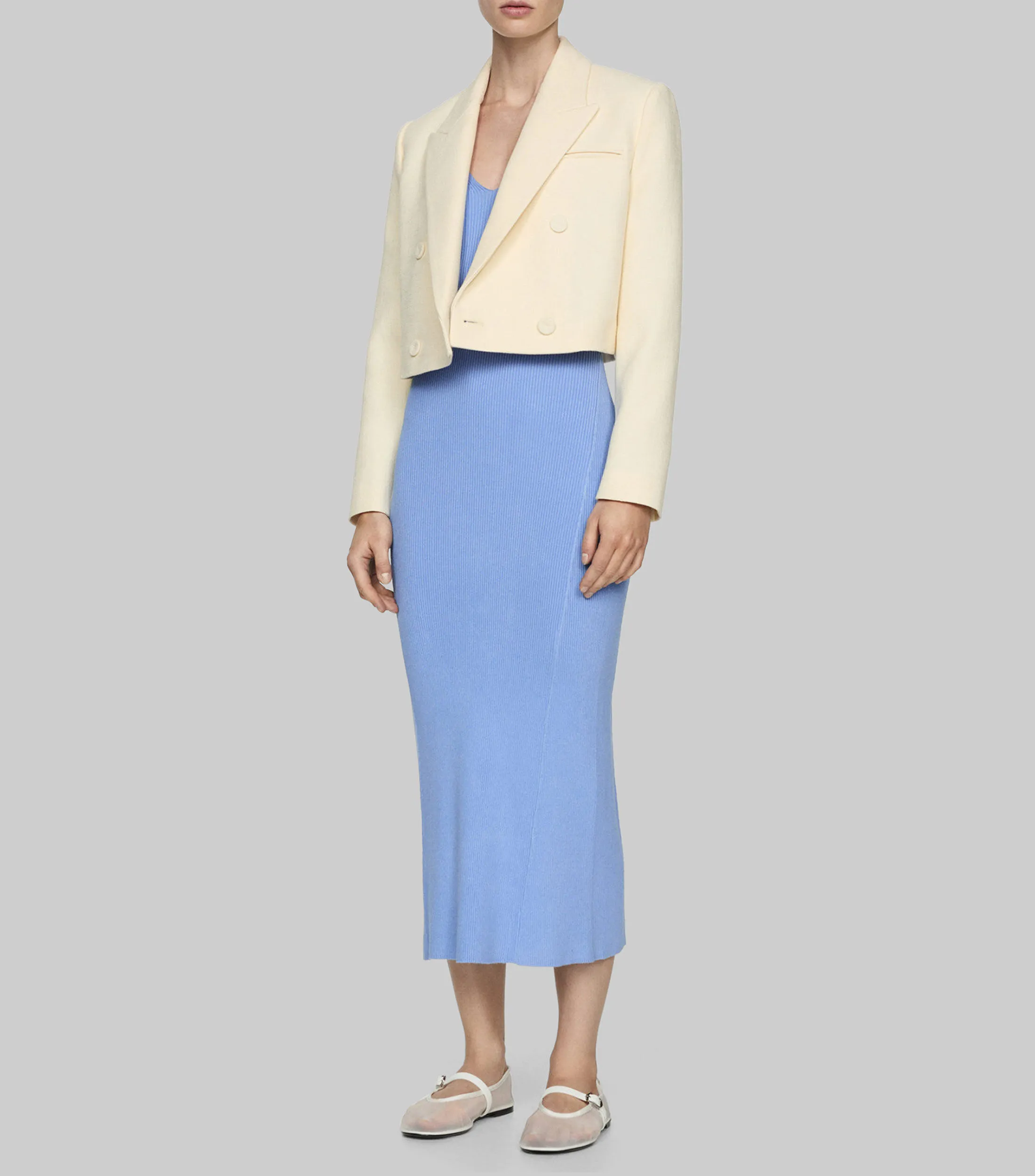 Mango Vestido midi acanalado Mujer
