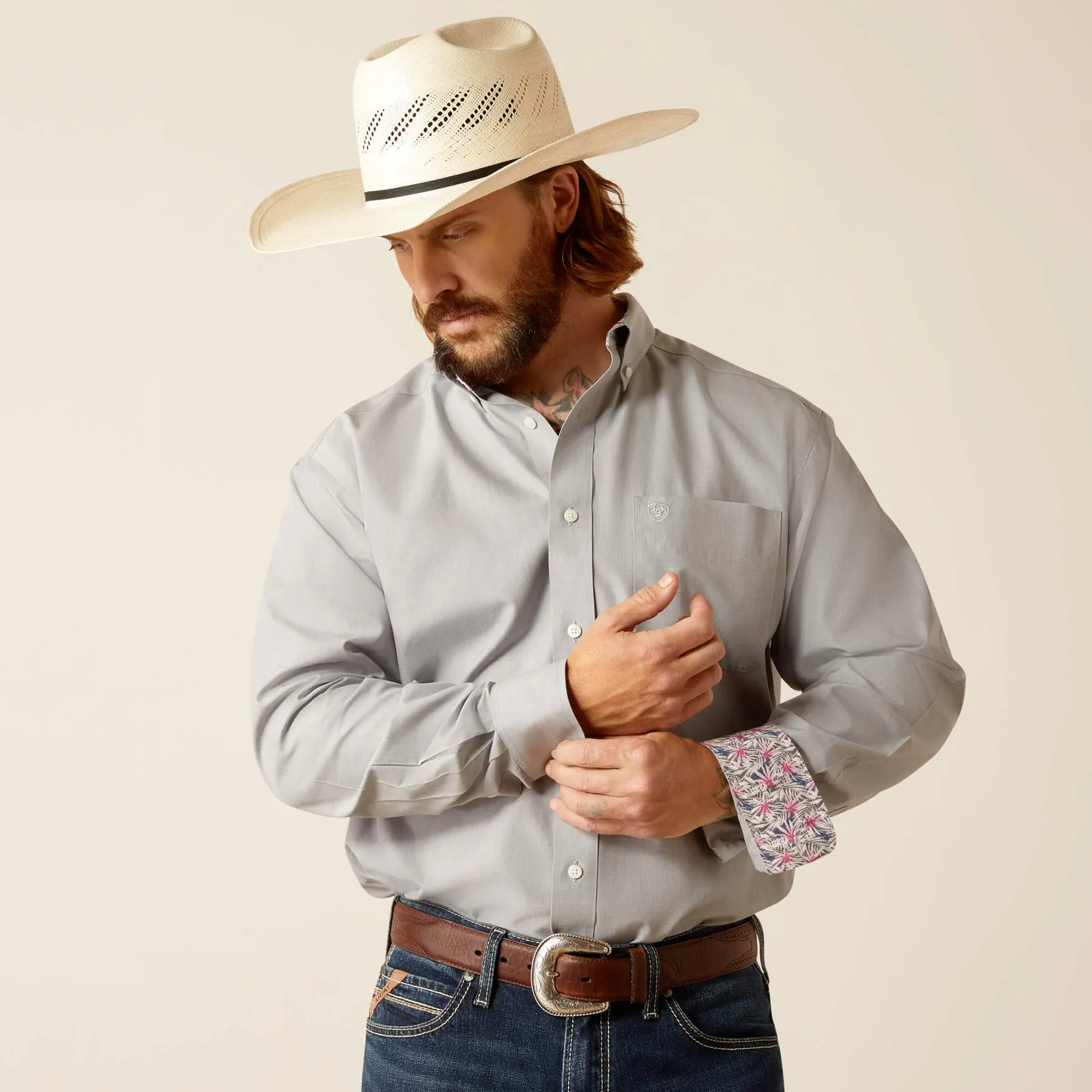 MEN'S ARIAT WRINKLE FREE SOLID PINPOINT OXFORD CLASSIC FIT SHIRT