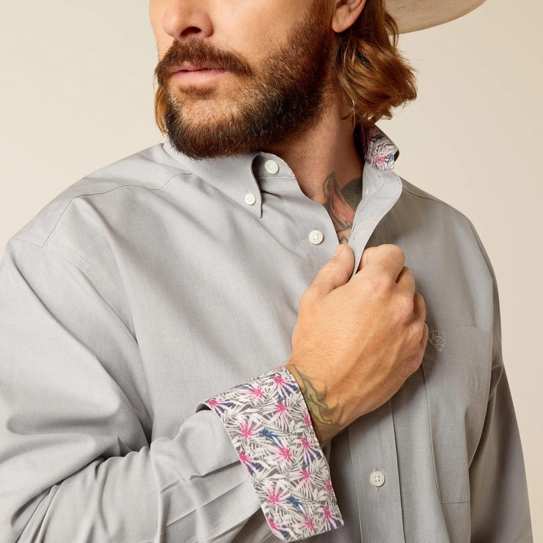 MEN'S ARIAT WRINKLE FREE SOLID PINPOINT OXFORD CLASSIC FIT SHIRT