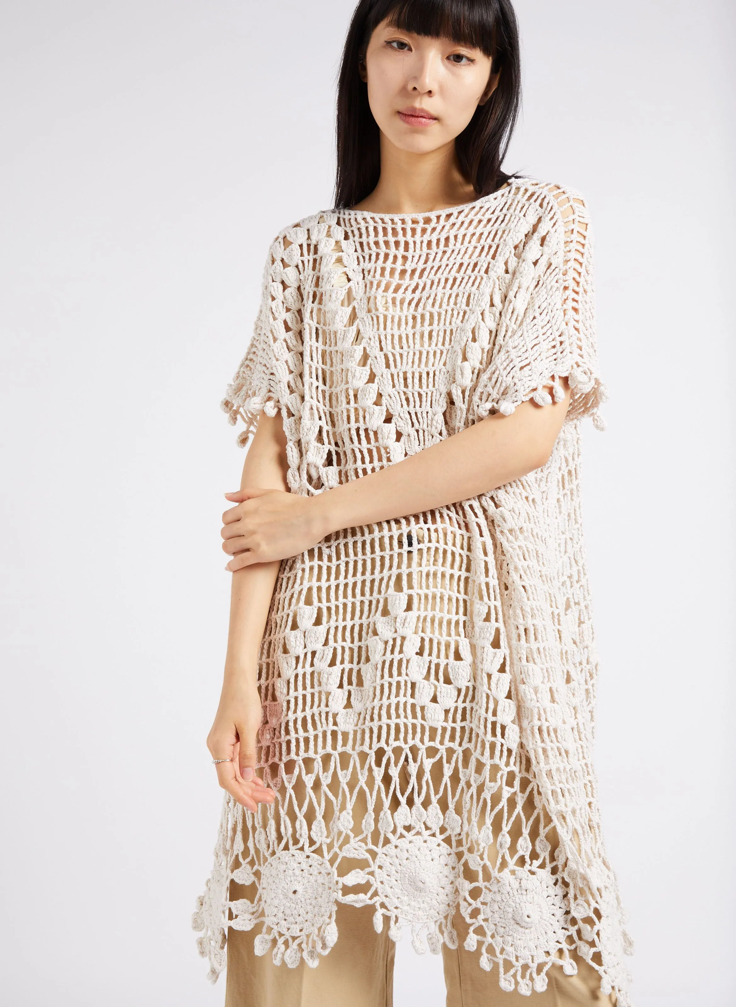 MES DEMOISELLES WOODY  VESTIDO CORTO DE PUNTO CALADO DE ALGODóN EN BEIGE