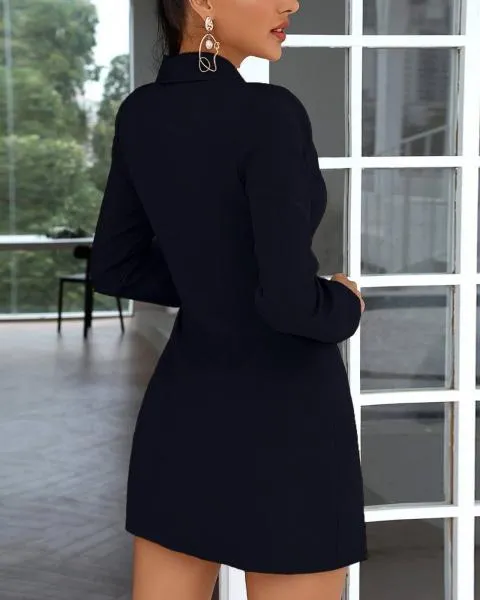 MINI VESTIDO ELEGANTE CON ESCOTE CRUZADO Y FALDA PLISADA DENVER, AZUL OSCURO
