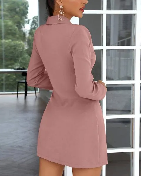 MINI VESTIDO ELEGANTE CON ESCOTE CRUZADO Y FALDA PLISADA DENVER, ROSA CLARO