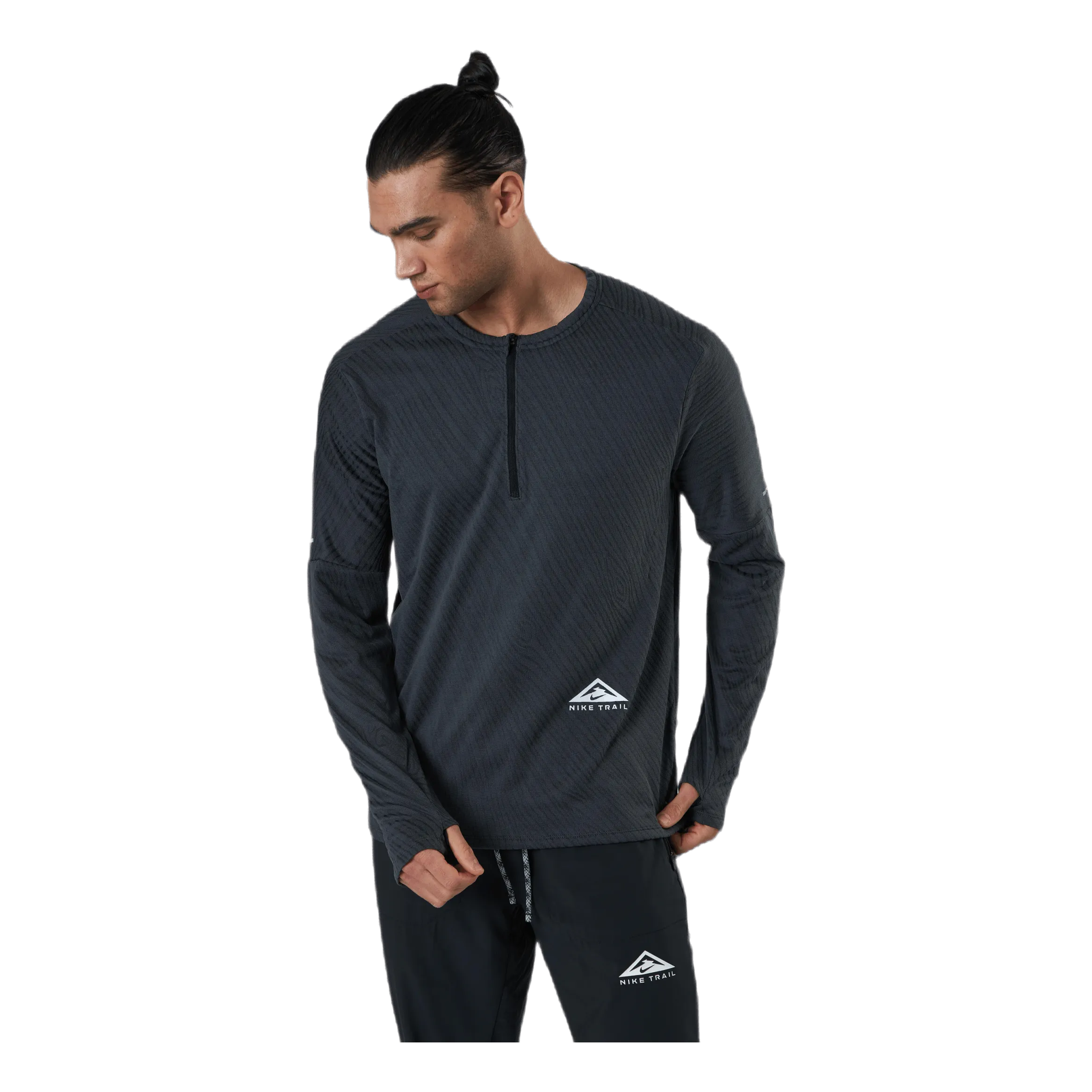 NIKE DRIFIT ELEMENT 1/2ZIP TOP TRAIL BLACK/GREY