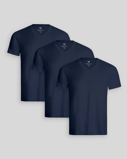 Pack de 3 polos Hombre Cuello V Azul Oxford