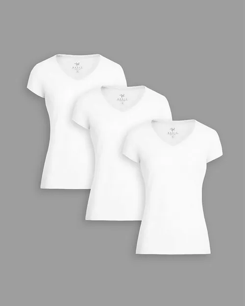 Pack de 3 polos Mujer Cuello V Blanco